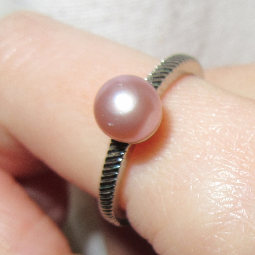 Coral Pearl Sterling Silver Ring